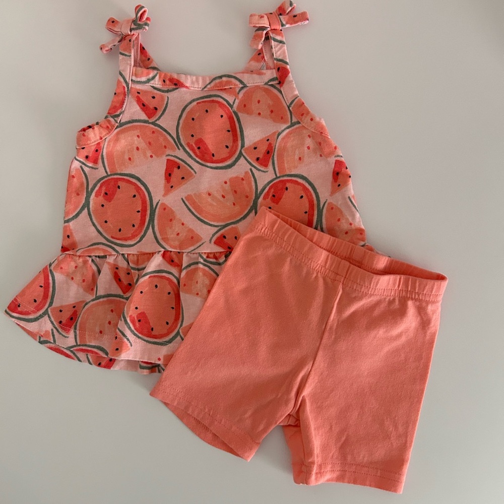 9 month old Carter’s 2 piece set in pink and green watermelon print